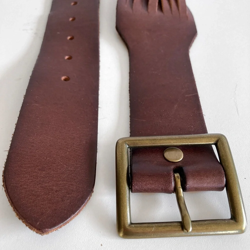 Linea Pelle Brown Multi-Strap Leather Belt with Brass Buckle